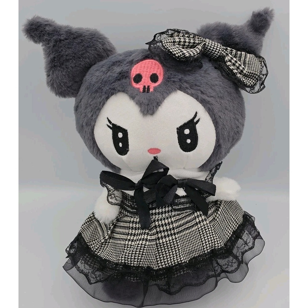 New Dark Gothic Kuromi Plush With Checkered Skirt 9"